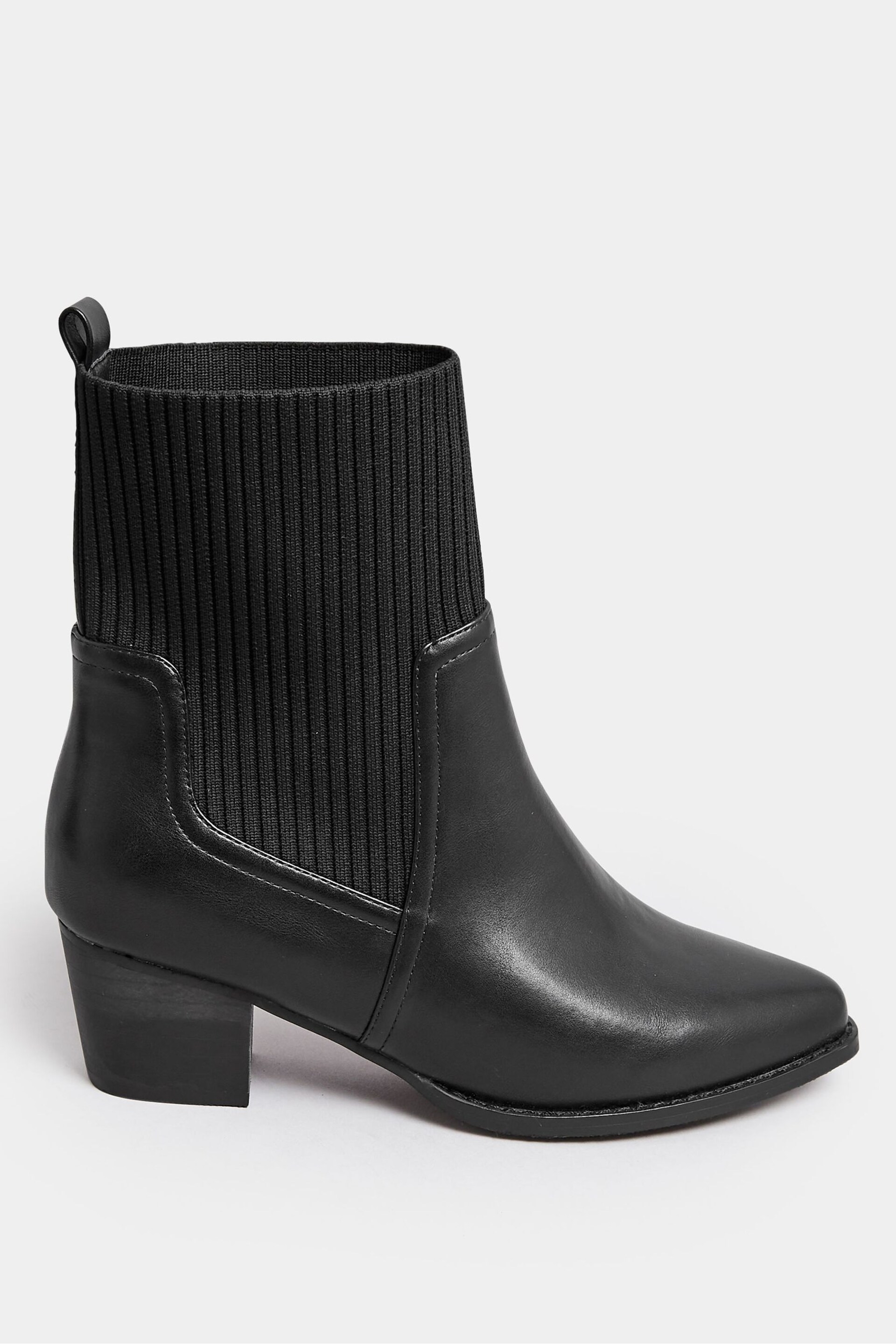 Yours Curve Black Extra Wide Fit Sock Top Line Western Boots - Image 1 of 4