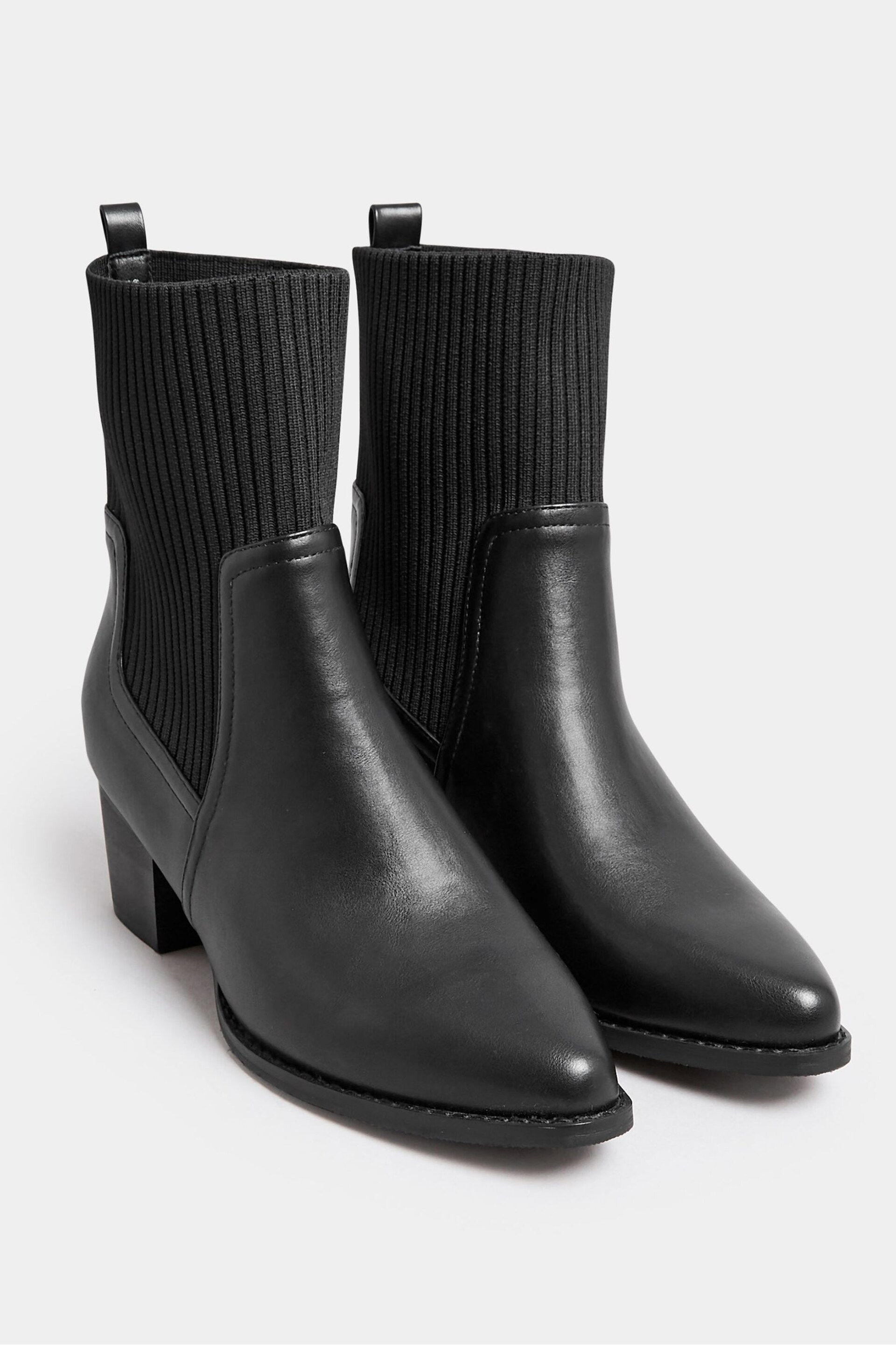 Yours Curve Black Extra Wide Fit Sock Top Line Western Boots - Image 2 of 4