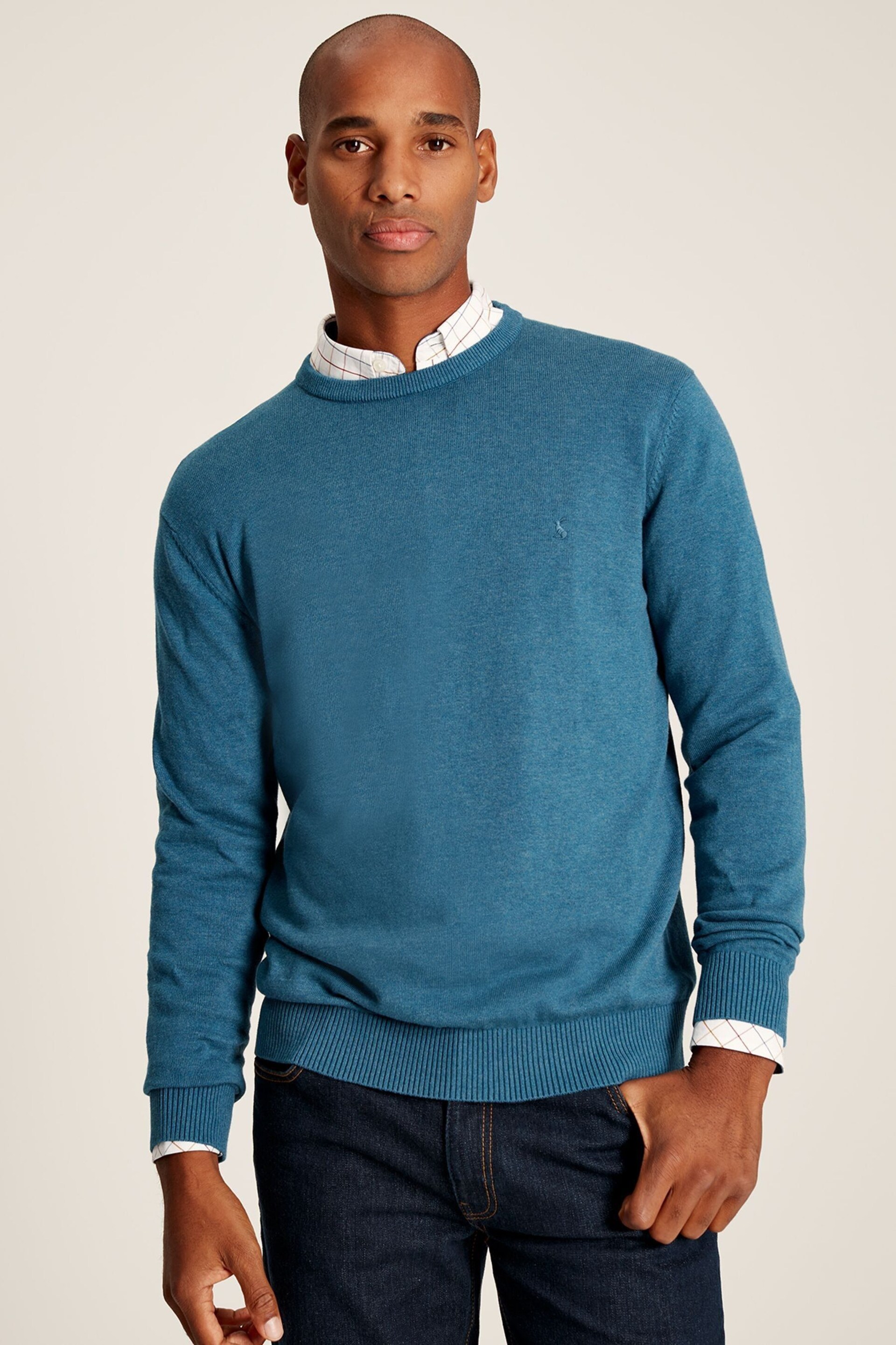 Joules Jarvis Blue Cotton Crew Neck Jumper - Image 1 of 6