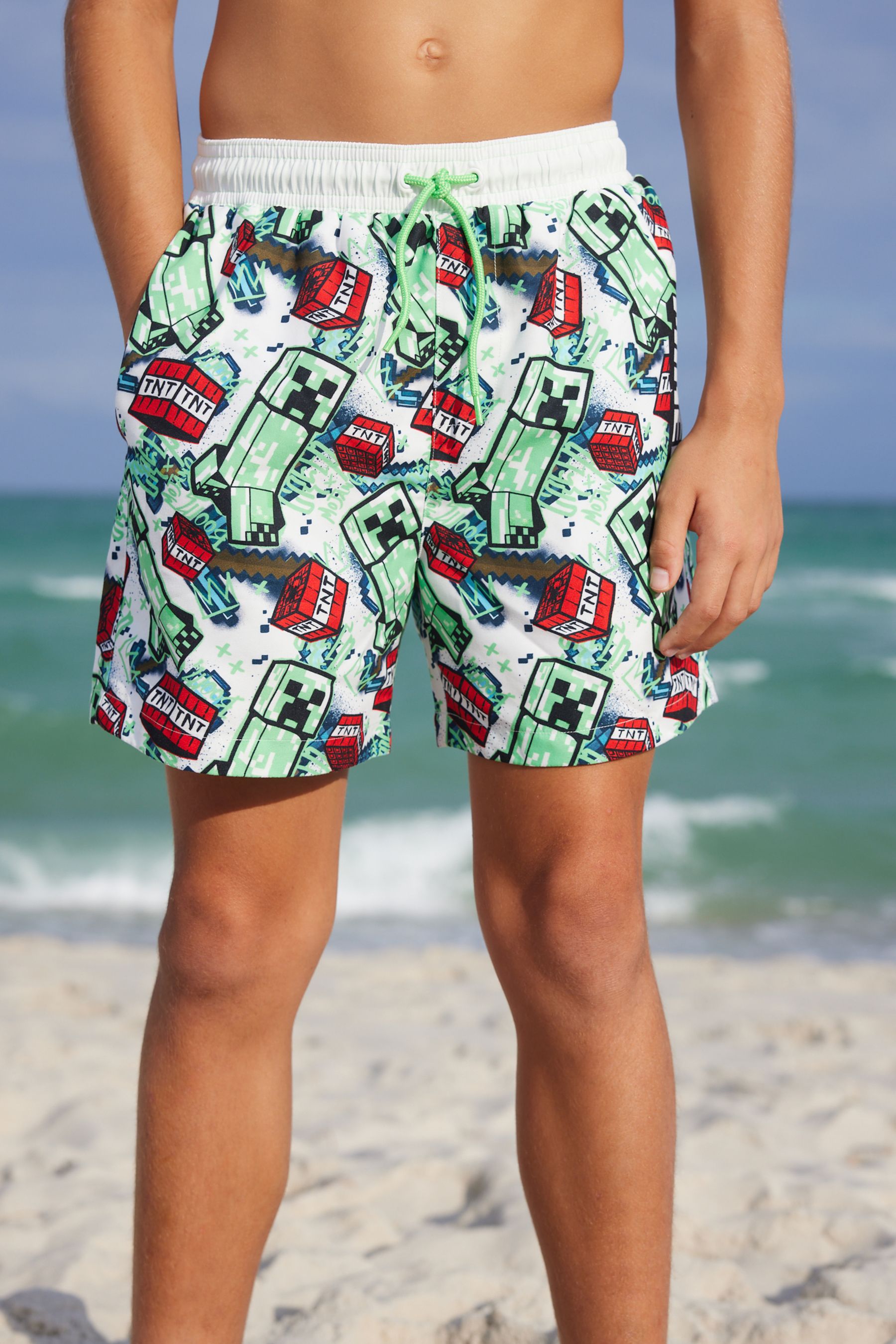 Minecraft Green Swim Shorts 3 16yrs