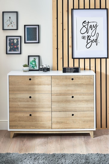 White/Wood Effect Parker Kids 6 Drawer Chest of Drawers