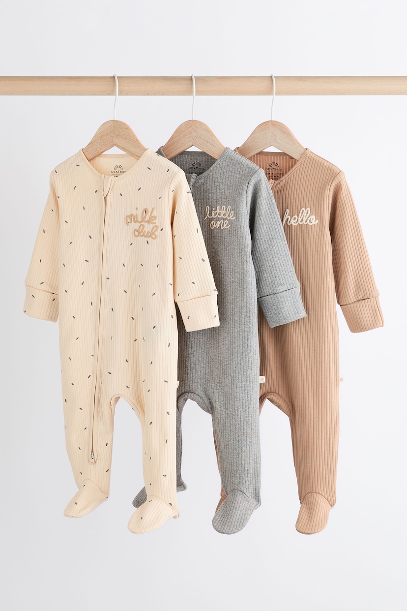 Neutral Baby Two Way Zip Sleepsuit 3 Pack (0mths-2yrs) - Image 1 of 1