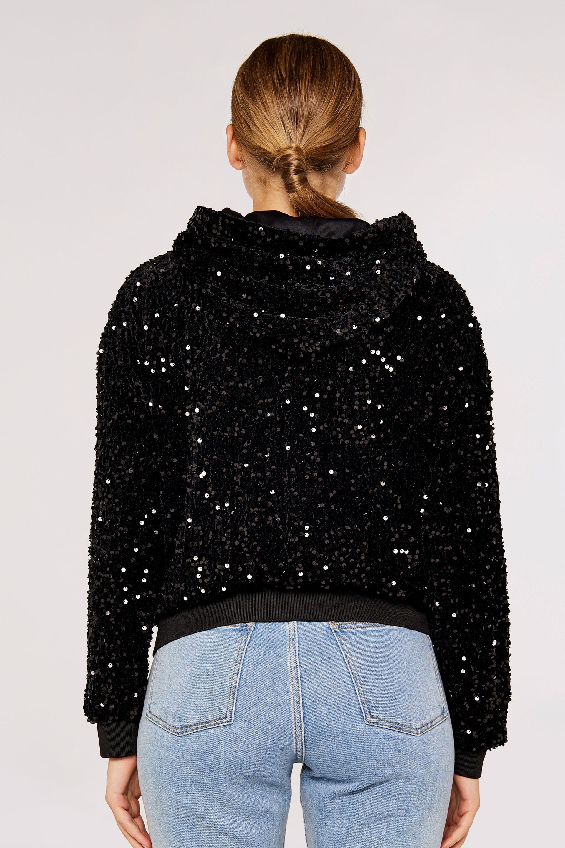 Apricot Black All Over Sequin Bomber Jacket - Image 2 of 5