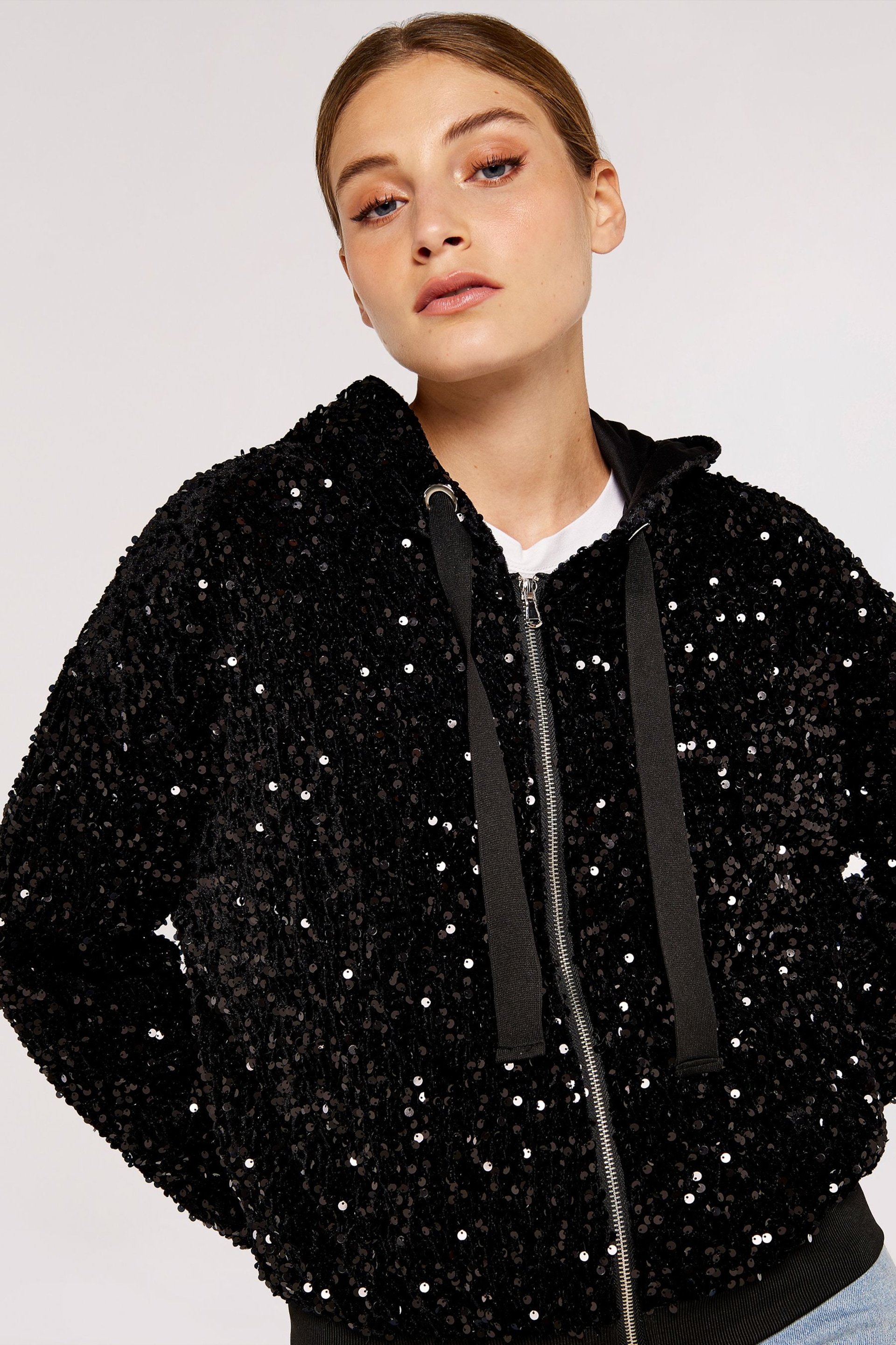 Apricot Black All Over Sequin Bomber Jacket - Image 4 of 5