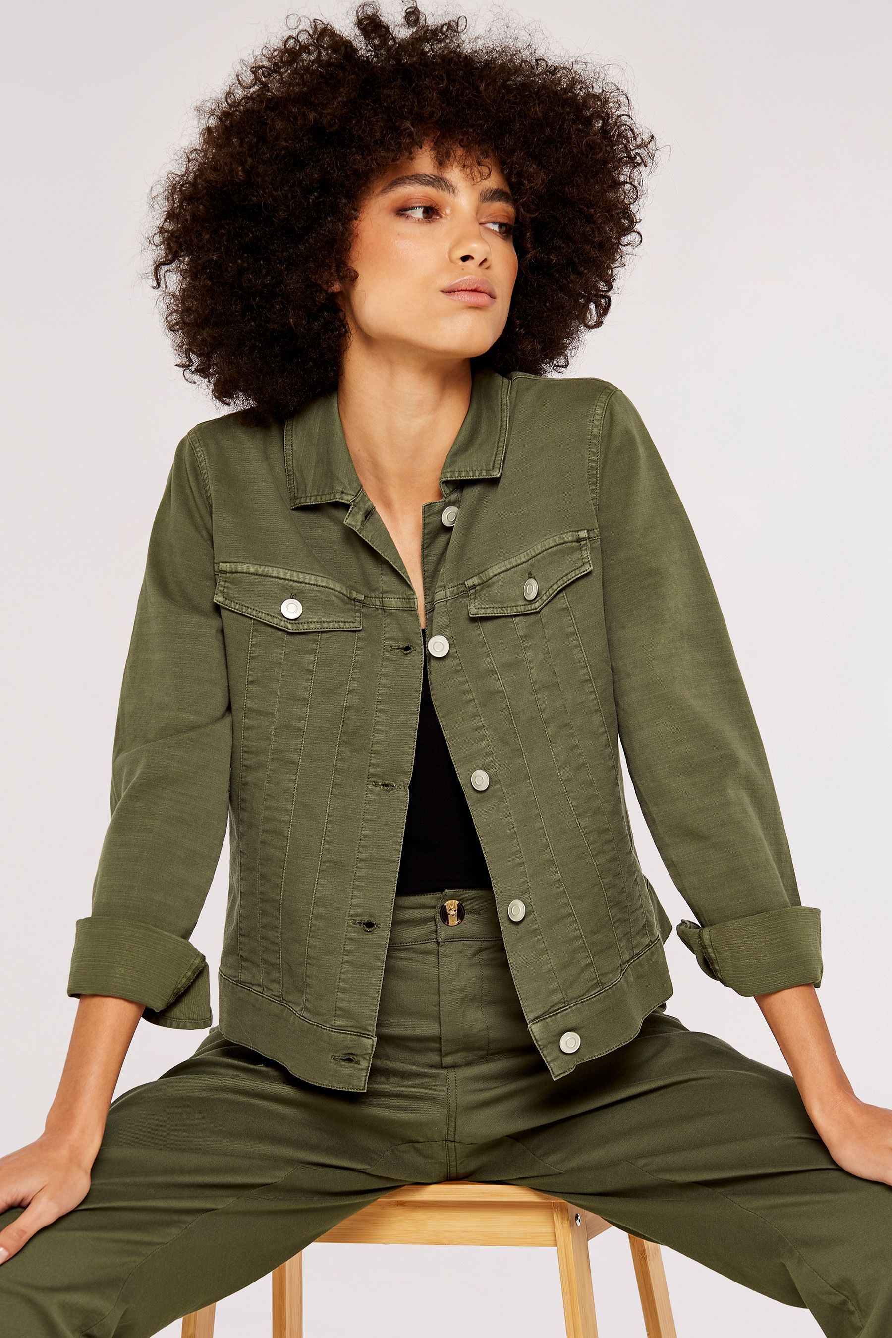 Green denim jacket store womens