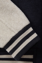 Reiss Navy/Stone Kansas Senior Wool Blend Varsity Bomber Jacket - Image 6 of 6