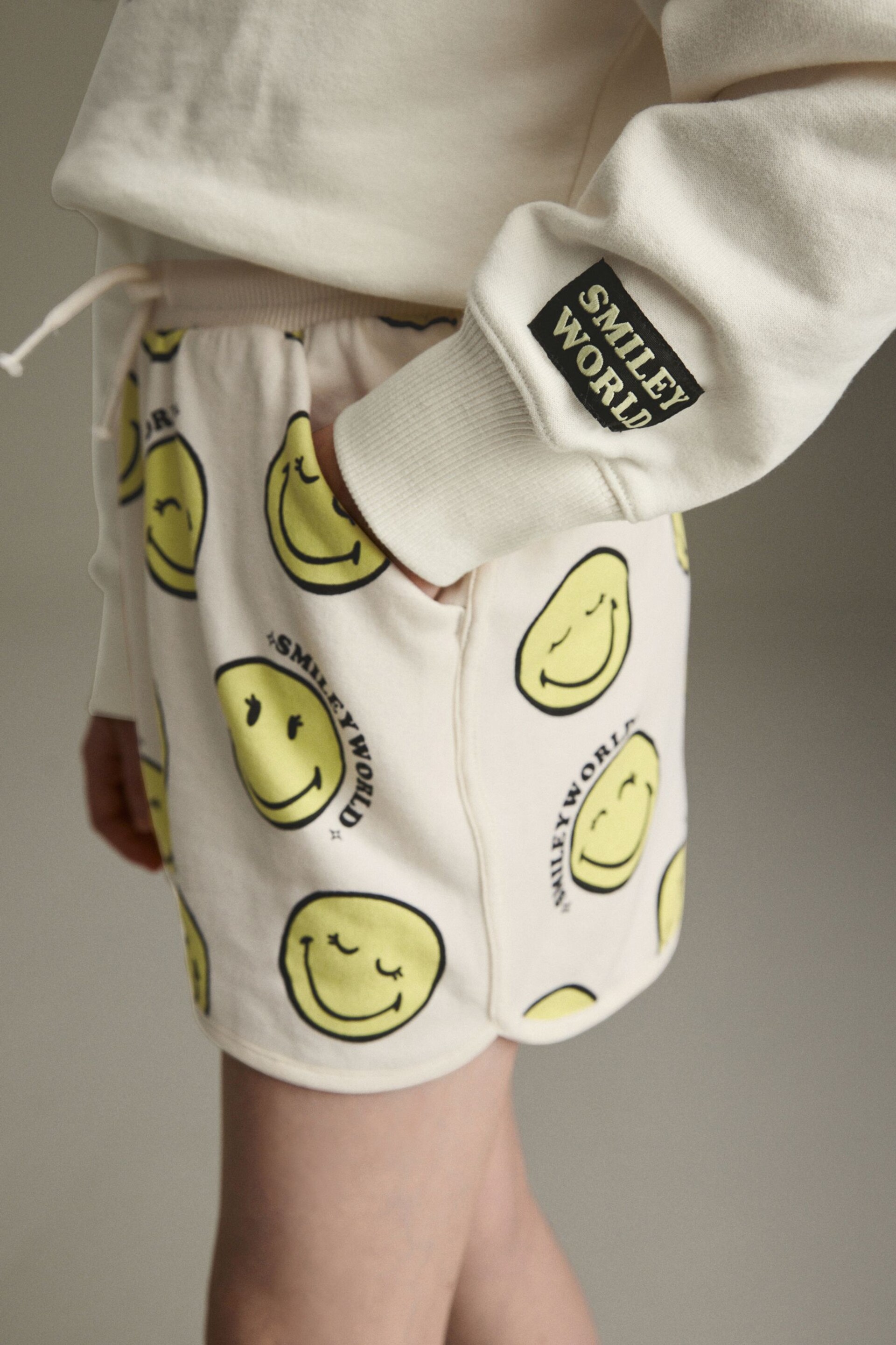 SmileyWorld Ecru Cream Runner Jersey Shorts (3-16yrs) - Image 4 of 7
