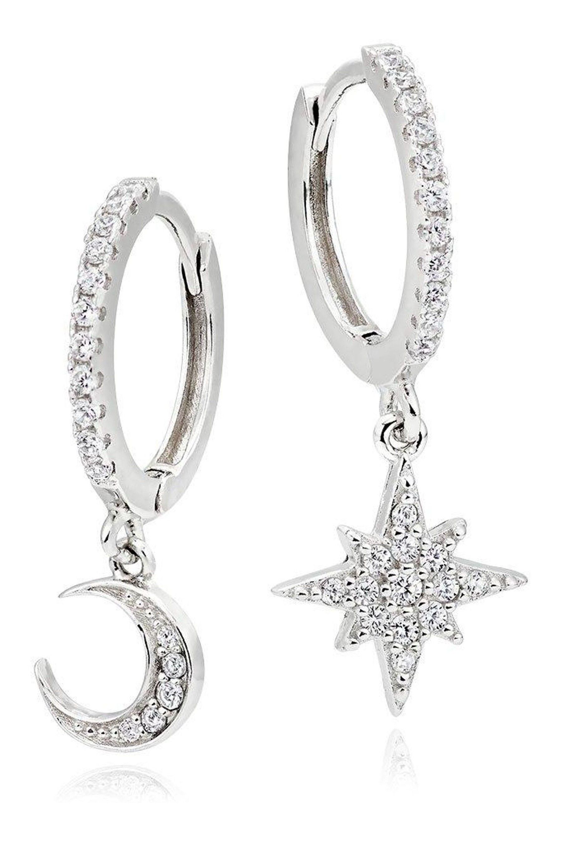 Buy Beaverbrooks Sterling Silver Cubic Zirconia Moon And Star Earrings from the Next UK online shop