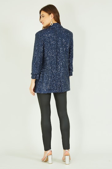 Yumi Blue Sequin Blazer With Pockets