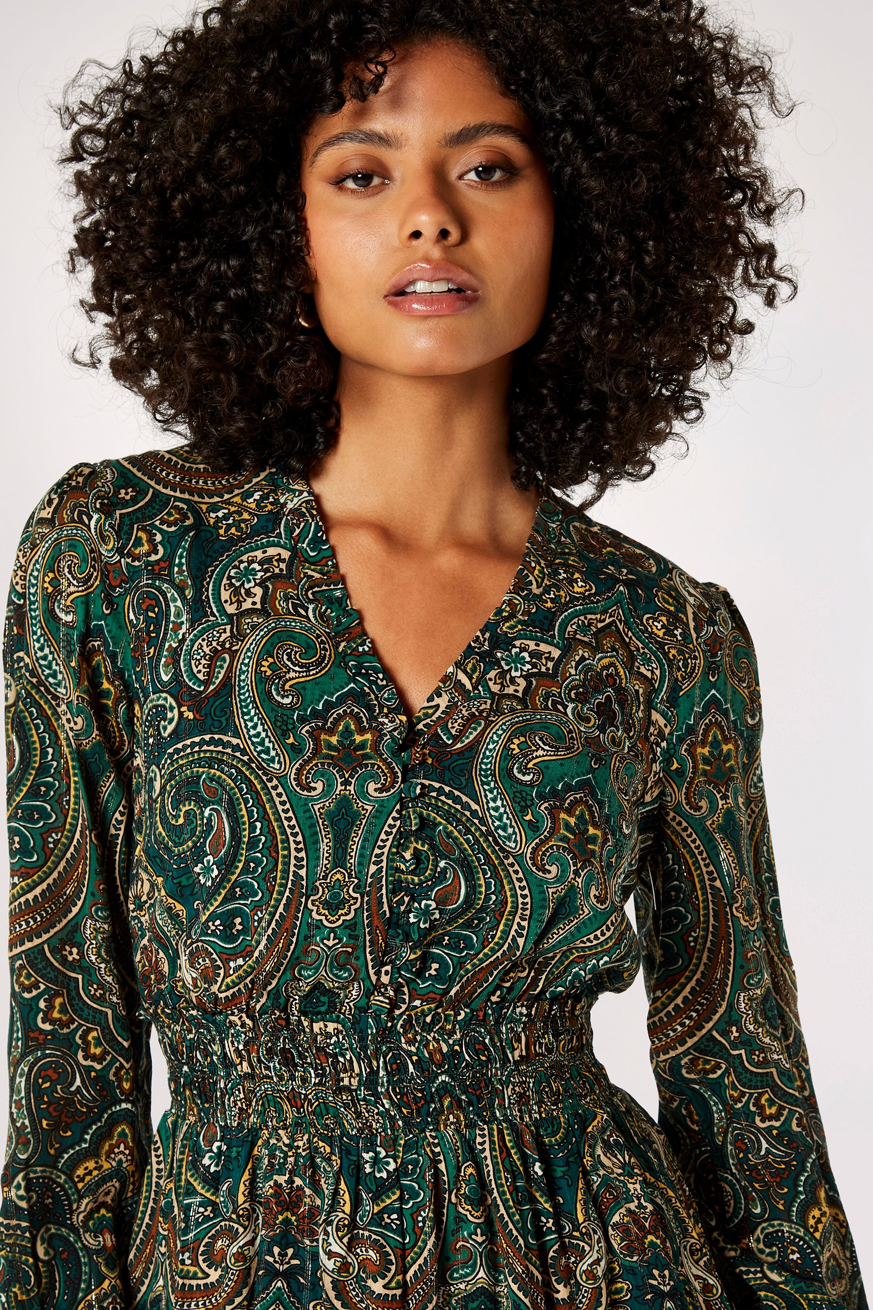 Buy Apricot Green Paisley Ruffle Dress from the Next UK online shop