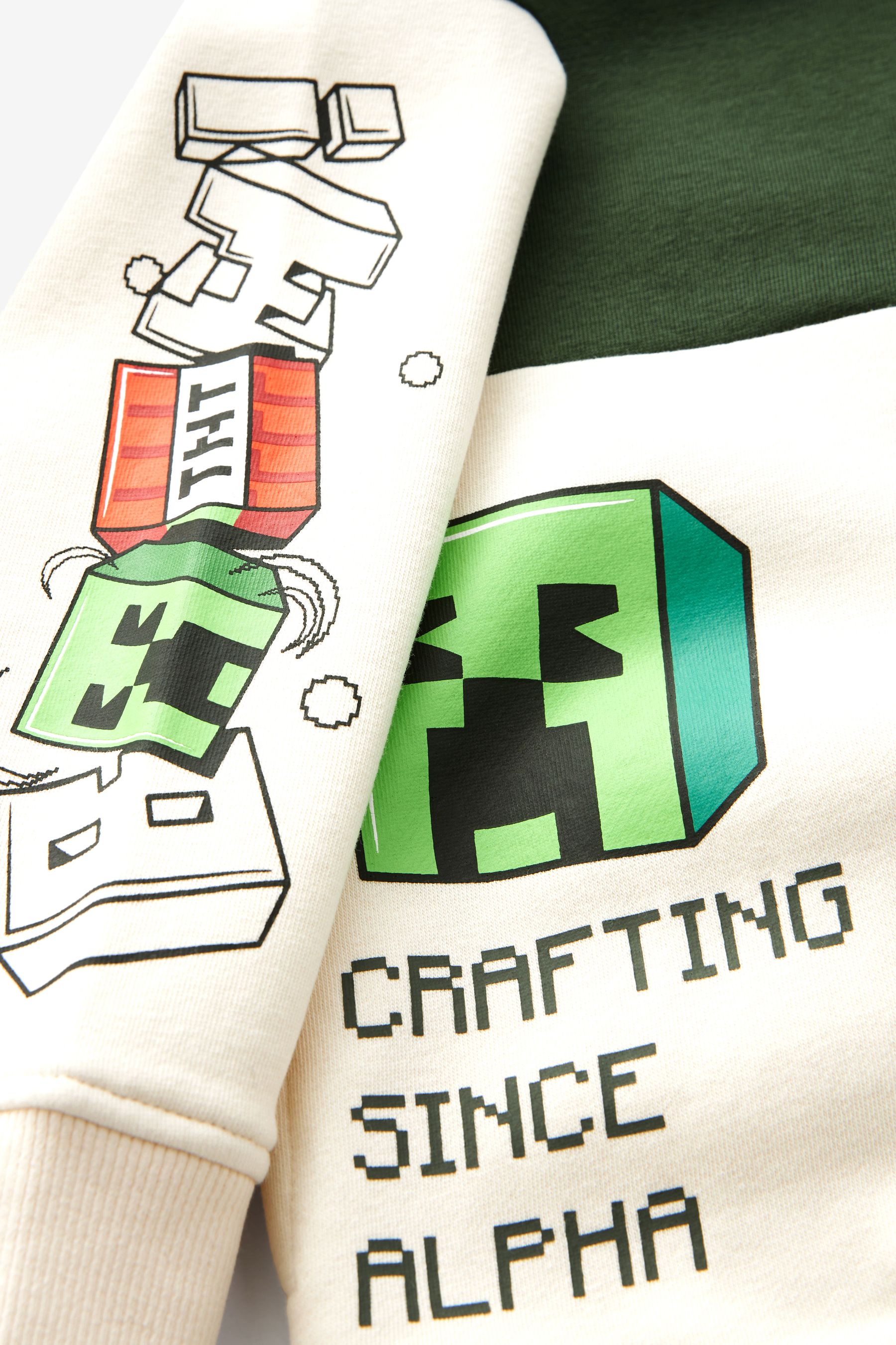 Khaki Green Cream Colourblock Minecraft License Hoodie 3 16yrs