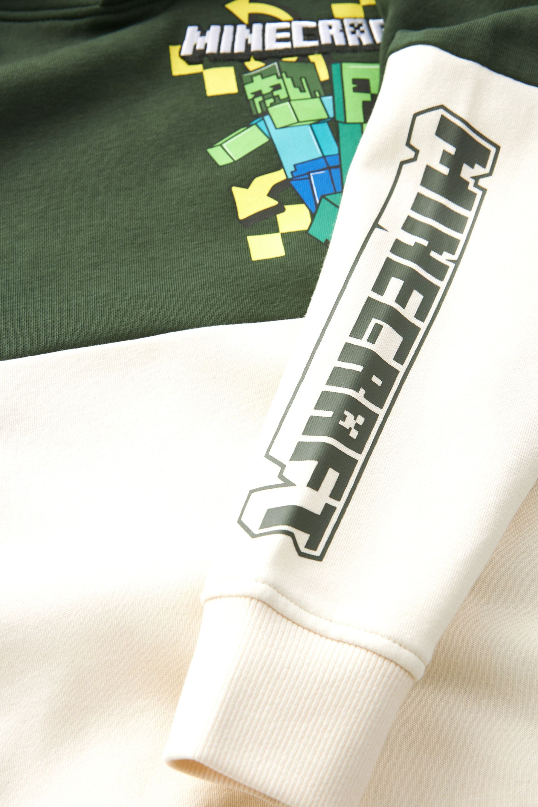 Buy Khaki Green Cream Colourblock Minecraft License Hoodie 3