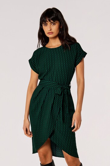 Apricot Green Spliced Oval Print Wrap Dress