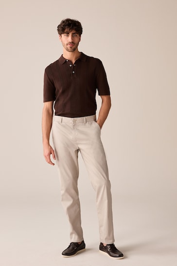 Brown Knitted Regular Fit Textured Stripe Polo Shirt