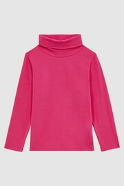Reiss Bright Pink Carey Junior Cotton Blend Roll Neck Top - Image 2 of 5