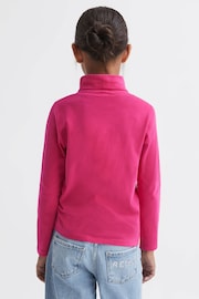 Reiss Bright Pink Carey Junior Cotton Blend Roll Neck Top - Image 4 of 5