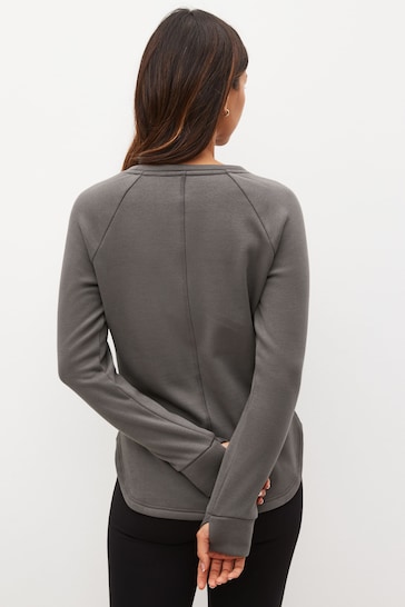 Grey Rib Fleece Thermal Long Sleeve Top