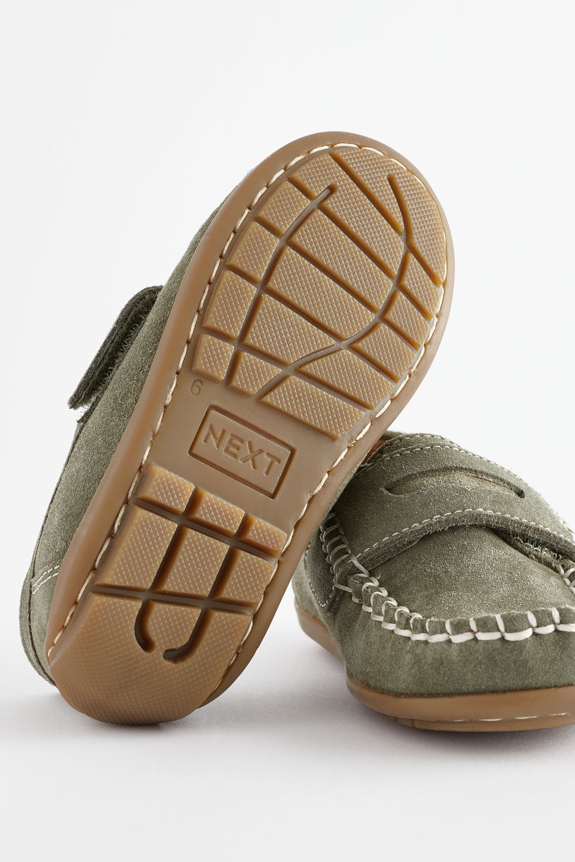 Sage Green Standard Fit (F) Leather Penny Loafers with Touch and Close Fastening - Image 3 of 5