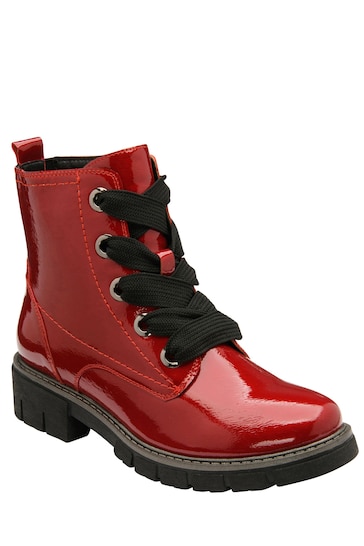 Lotus Red Patent Lace-Up Ankle Boots