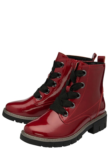 Lotus Red Patent Lace-Up Ankle Boots