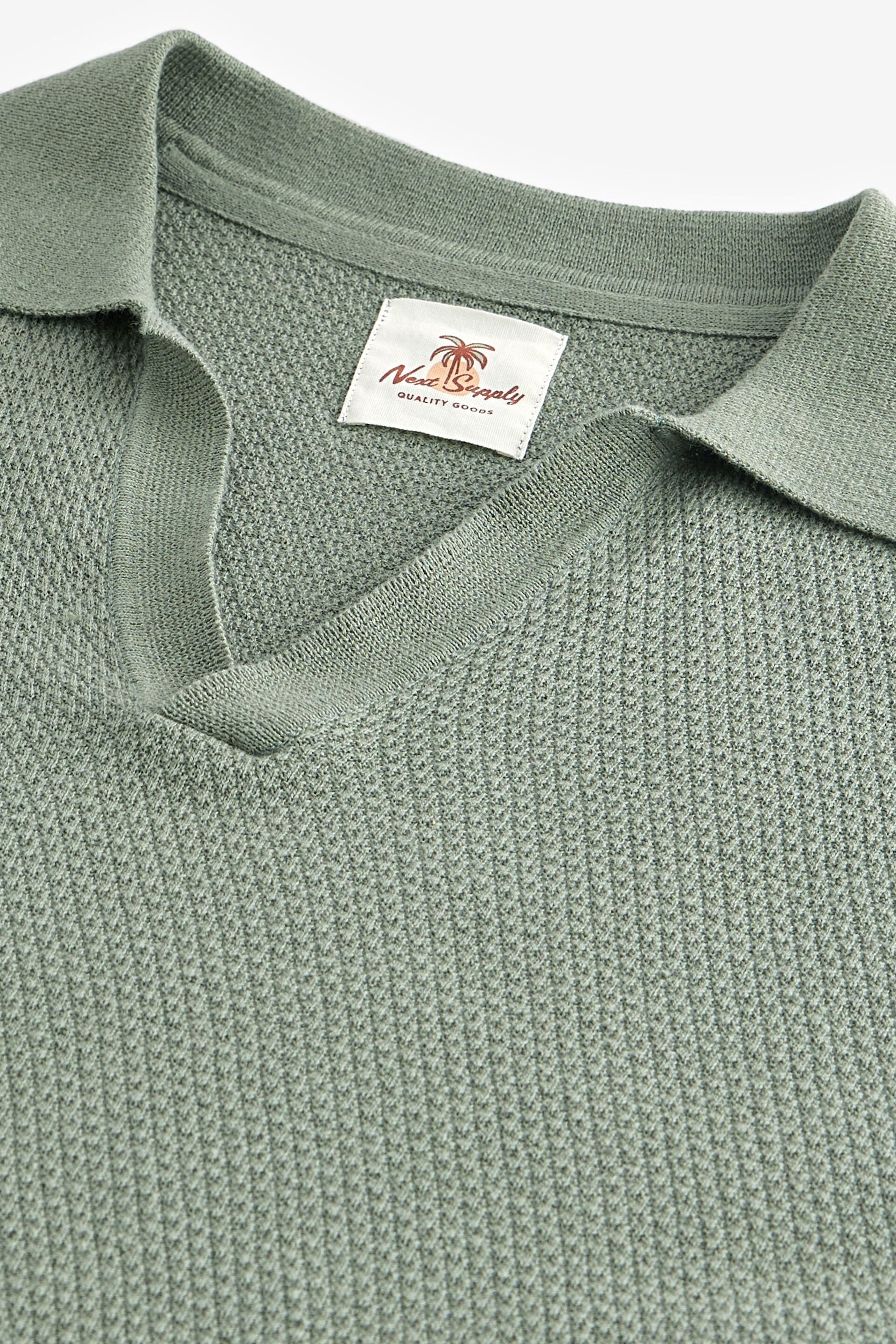 Green Trophy Linen Blend Knitted Polo Shirt - Image 6 of 7