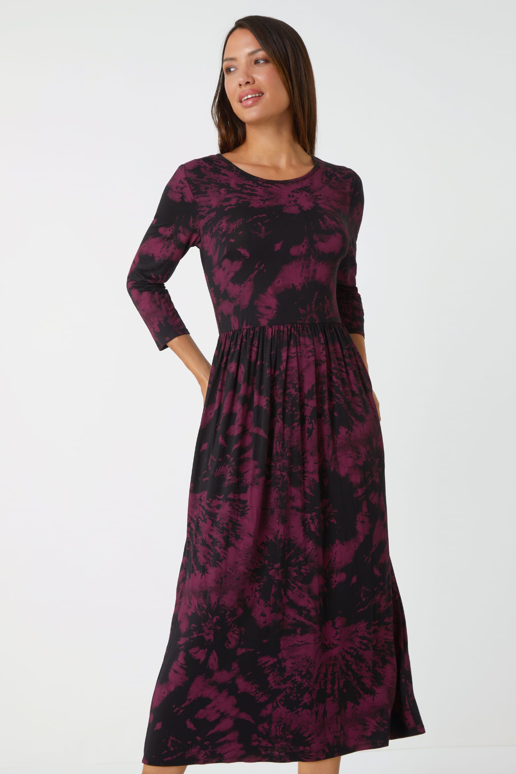 Buy Roman Purple Tie Dye Pocket Stretch Midi Dress from the Next UK ...