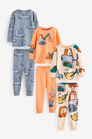Blue/Orange Digger Snuggle Pyjamas 3 Pack (9mths-12yrs)