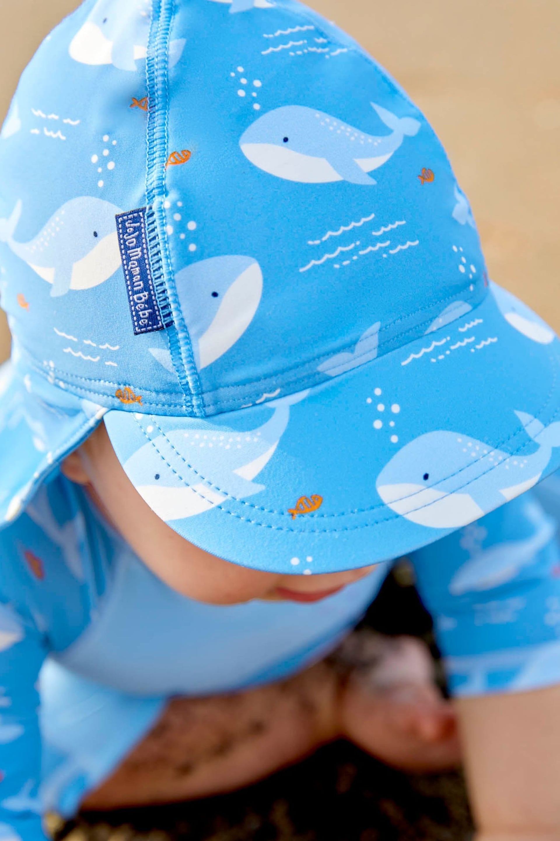 JoJo Maman Bébé Blue Whale UPF 50 Sun Protection Hat - Image 2 of 3