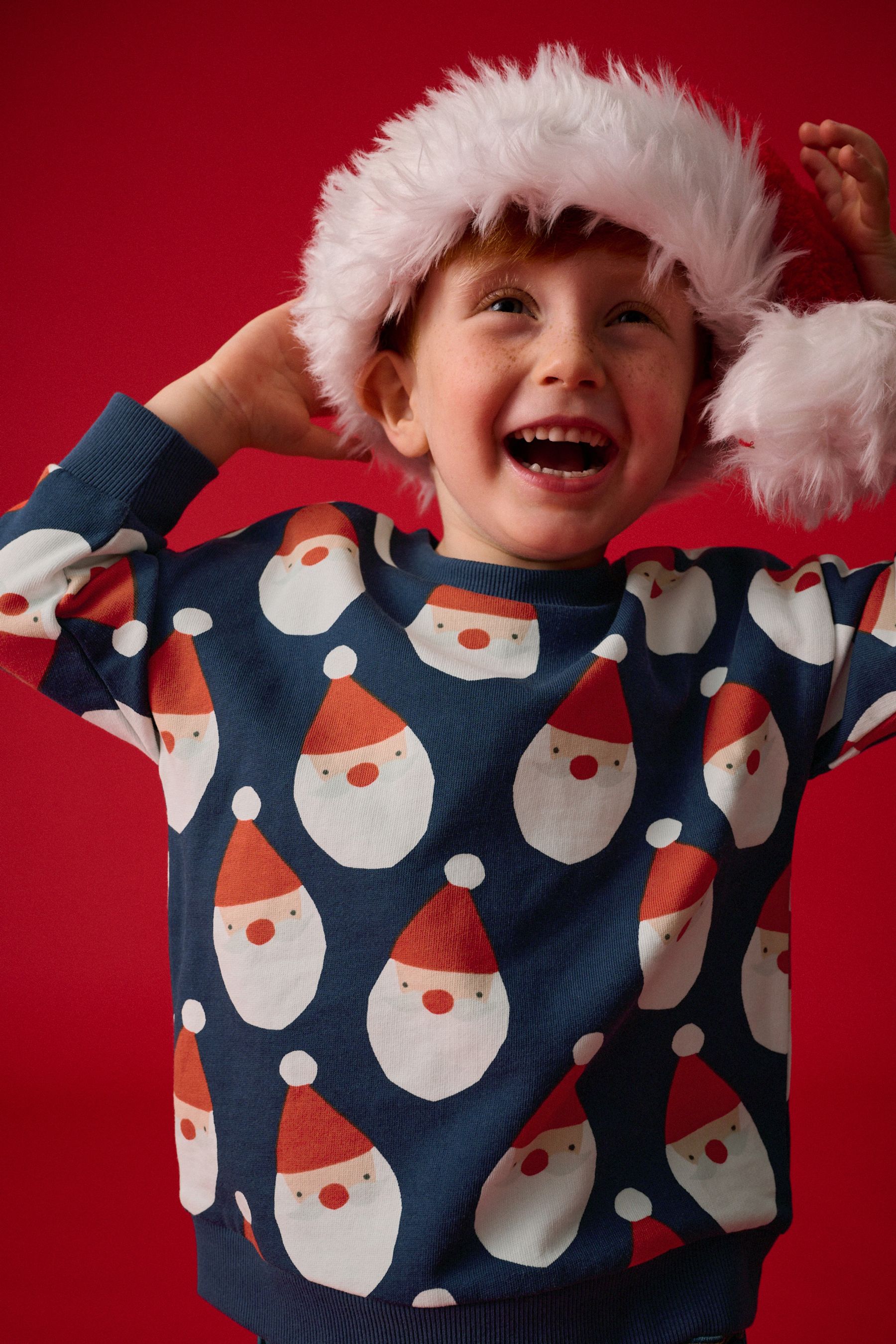 Buy Navy Blue Santa All Over Print Christmas Crew Neck 100 Cotton Sweatshirt 3mths 7yrs from the Next UK online shop