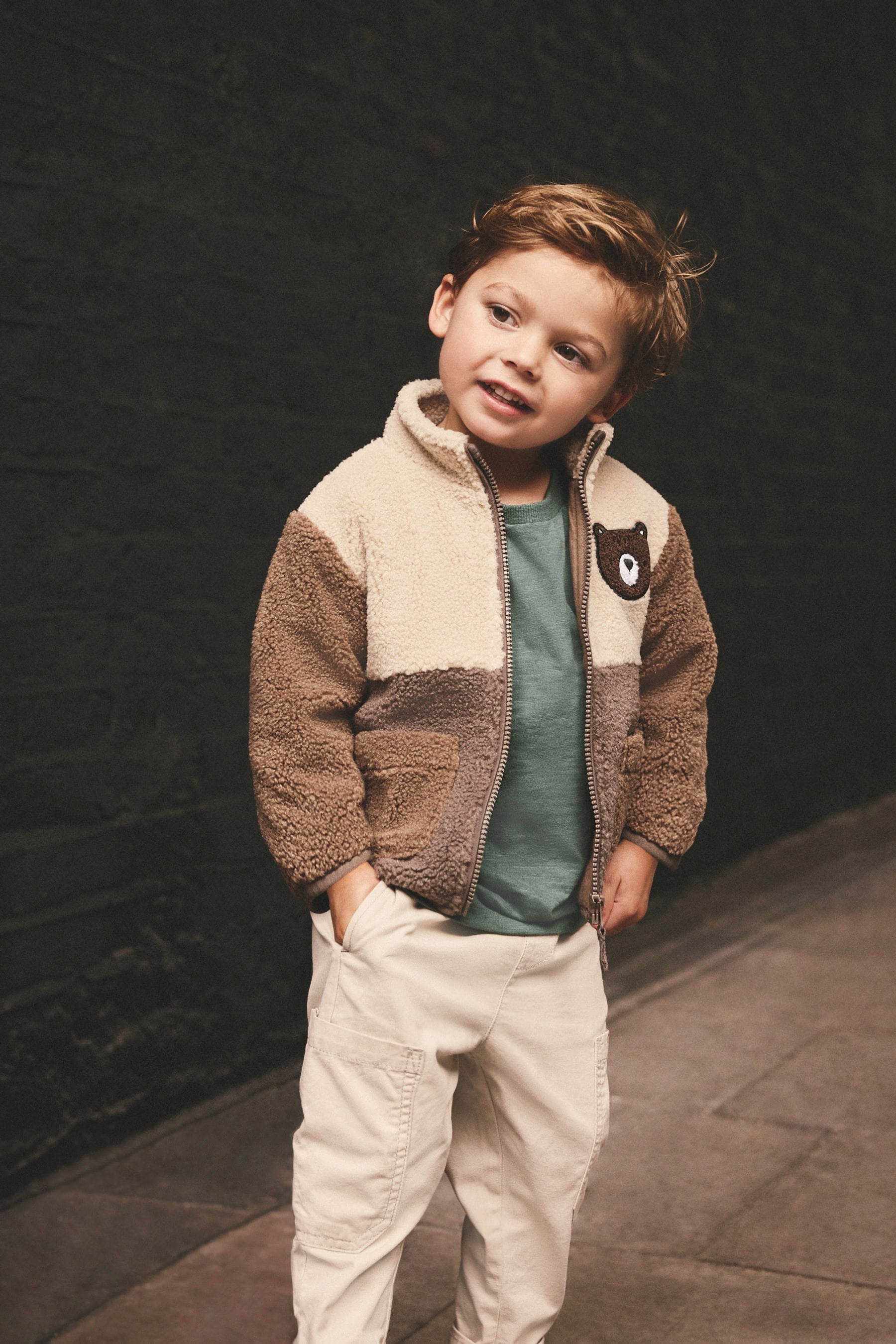 Colour block teddy jacket hot sale