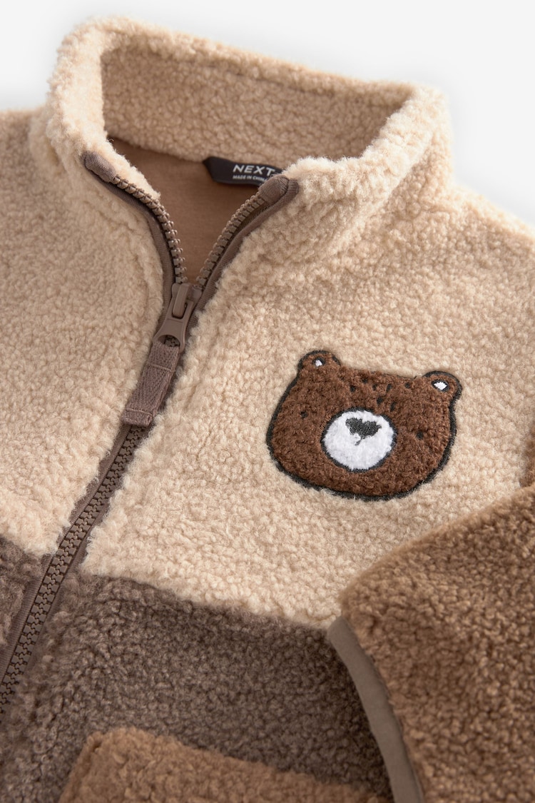 Tan Brown Bear Colourblock Fleece Zip Through Jacket (3mths-7yrs) - Image 8 of 8