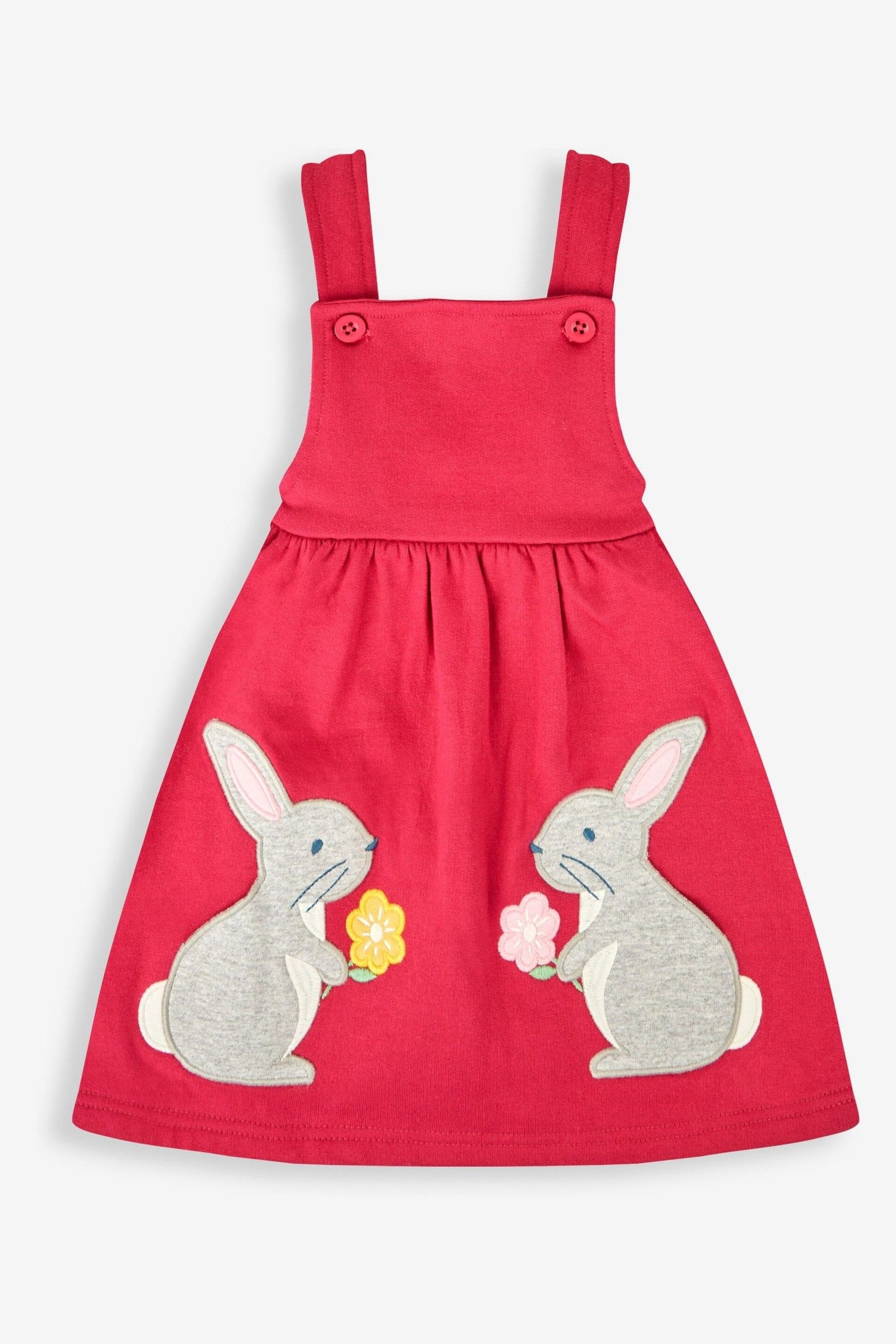 JoJo Maman Bébé Rose Pink Bunny Girls' 2-Piece Appliqué Pinafore Dress & Top Set - Image 2 of 6