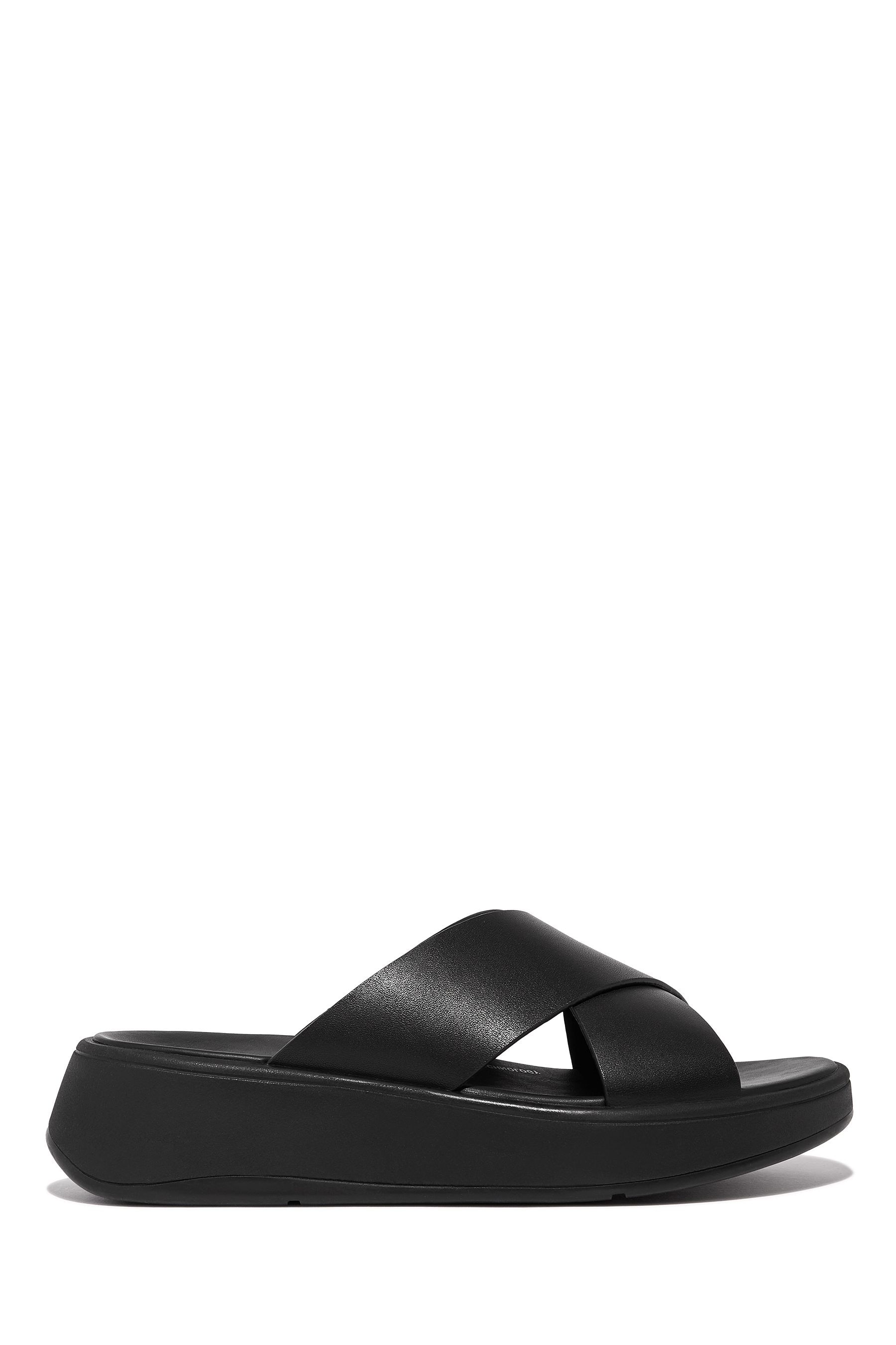 Buy FitFlop F Mode Leather Flatform Black Cross Slides from the