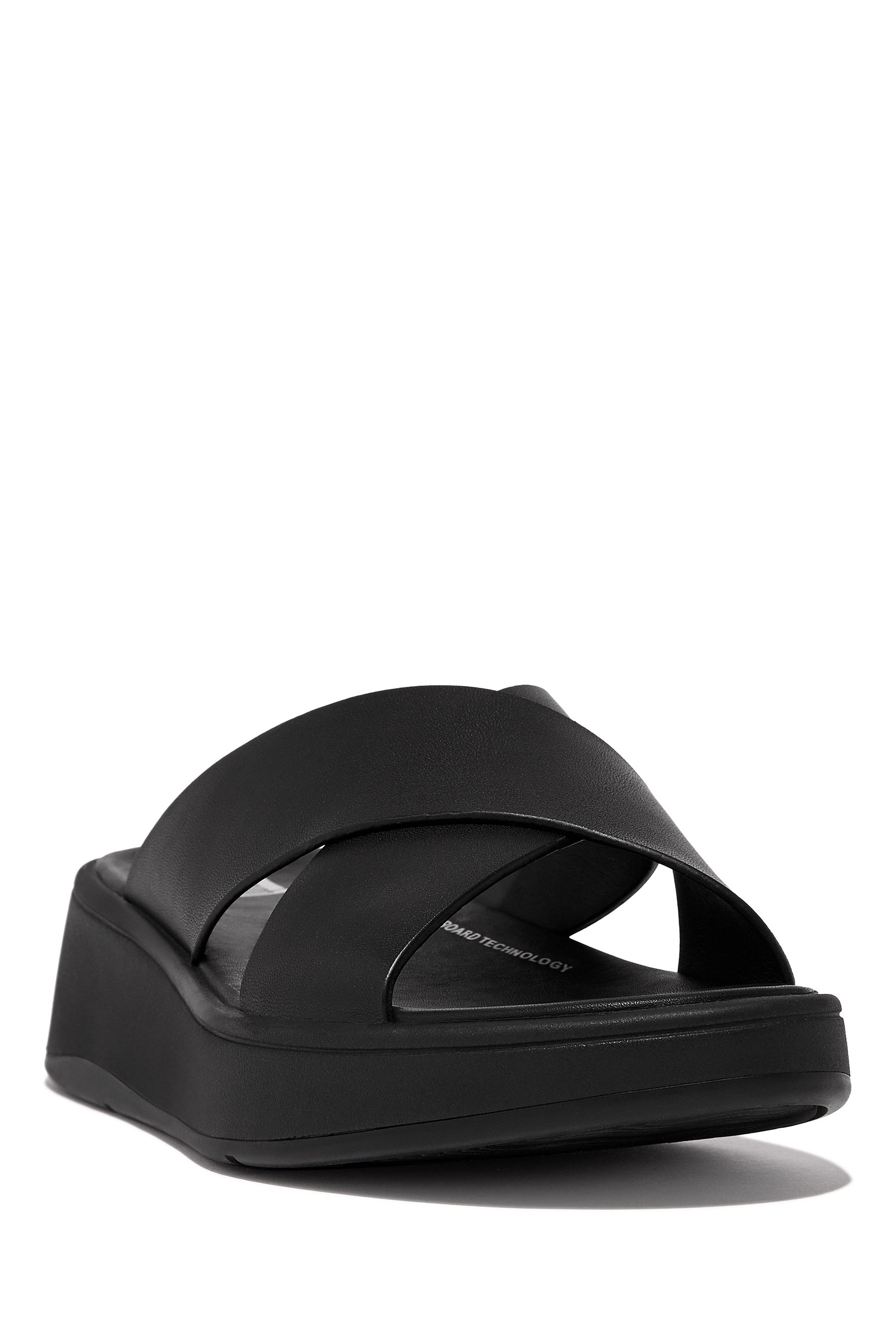 FitFlop F Mode Leather Flatform Black Sandals
