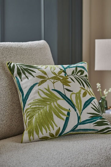 Nina Campbell Green/Blue Nassau Leaf Embroidered Cushion