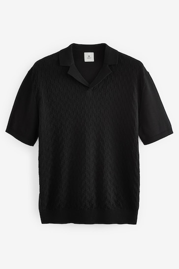 Black Regular Textured Revere Polo Shirt