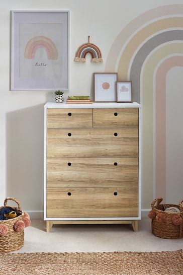White/Wood Effect Parker Kids 5 Drawer Chest of Drawers