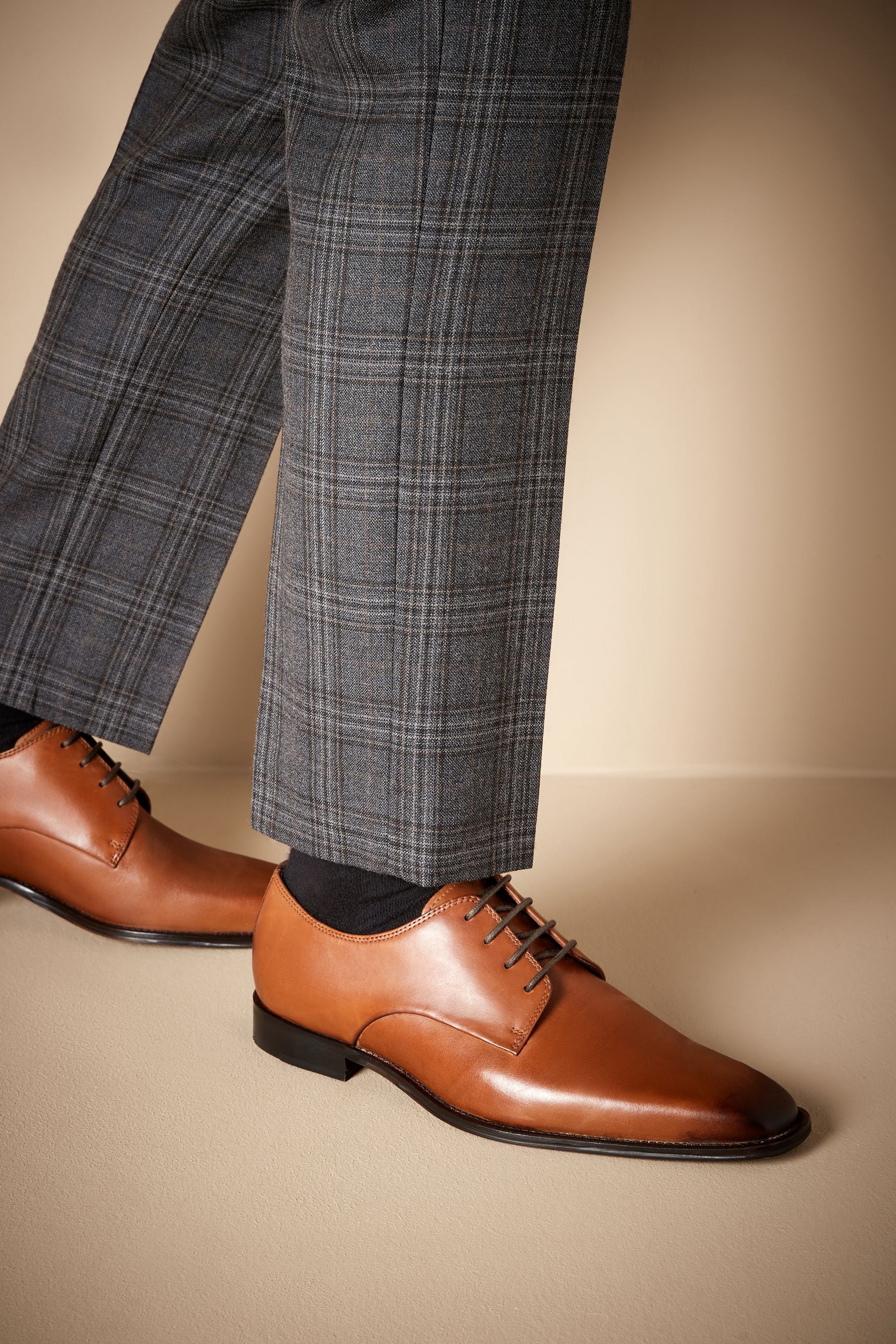 Buy Tan Brown Signature Italian Leather Square Toe Derby Shoes from Next Austria