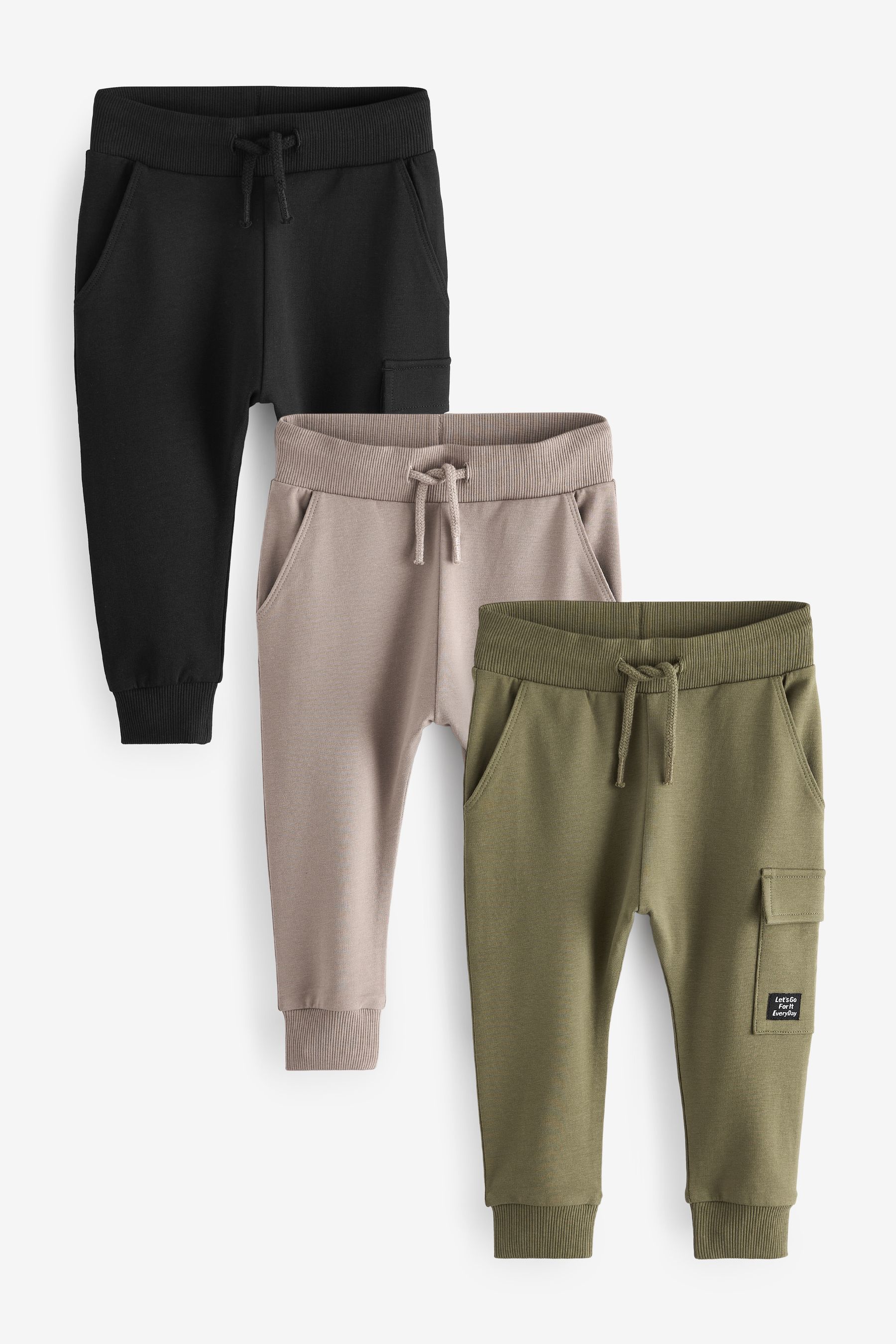 Khaki Green Grey Black Super Skinny Utility Joggers 3 Pack 3mths 7yrs