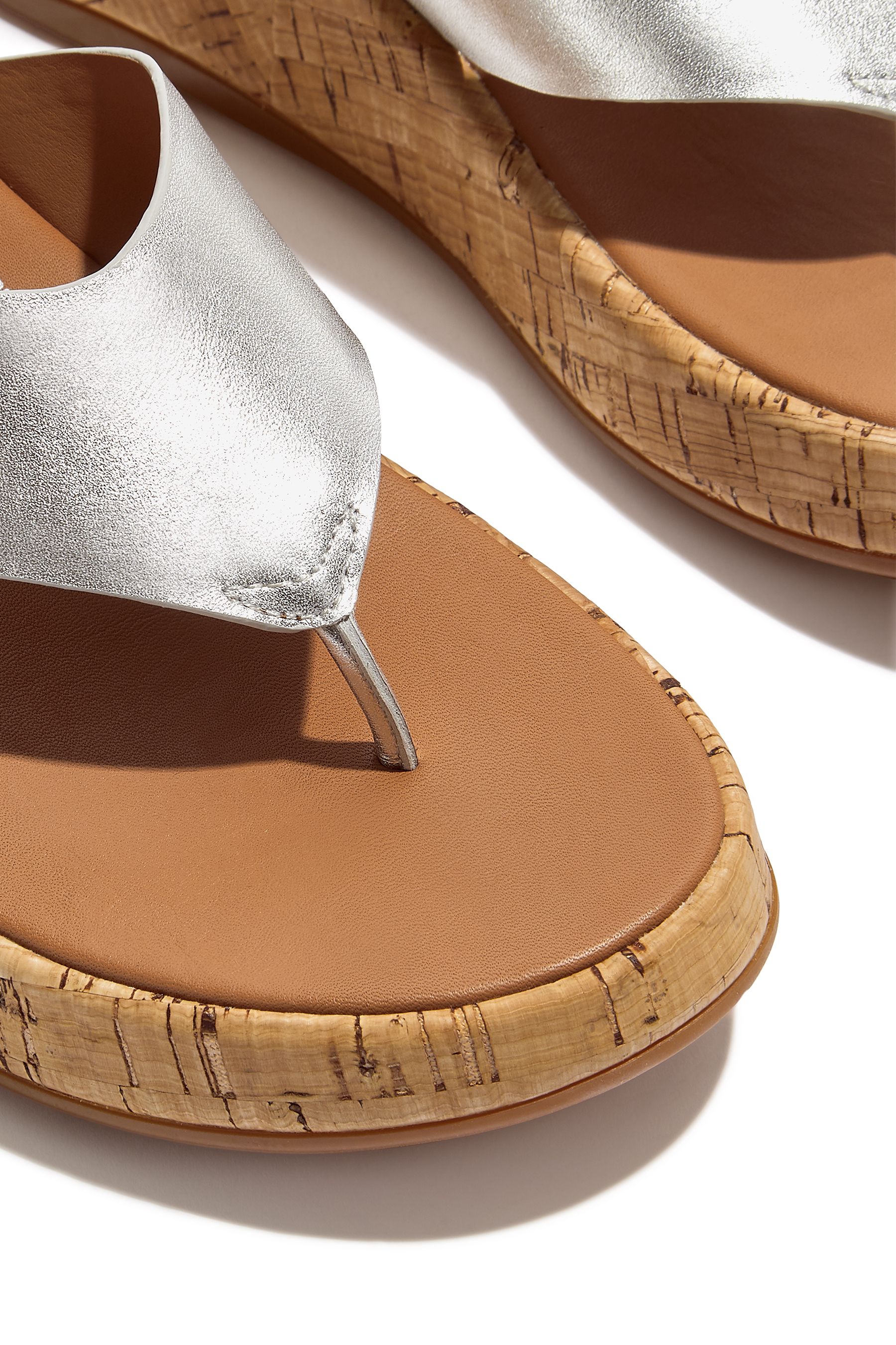 Buy FitFlop Silver F Mode Metallic Leather Cork Flat Form Toe Post Sandals from Next Lithuania