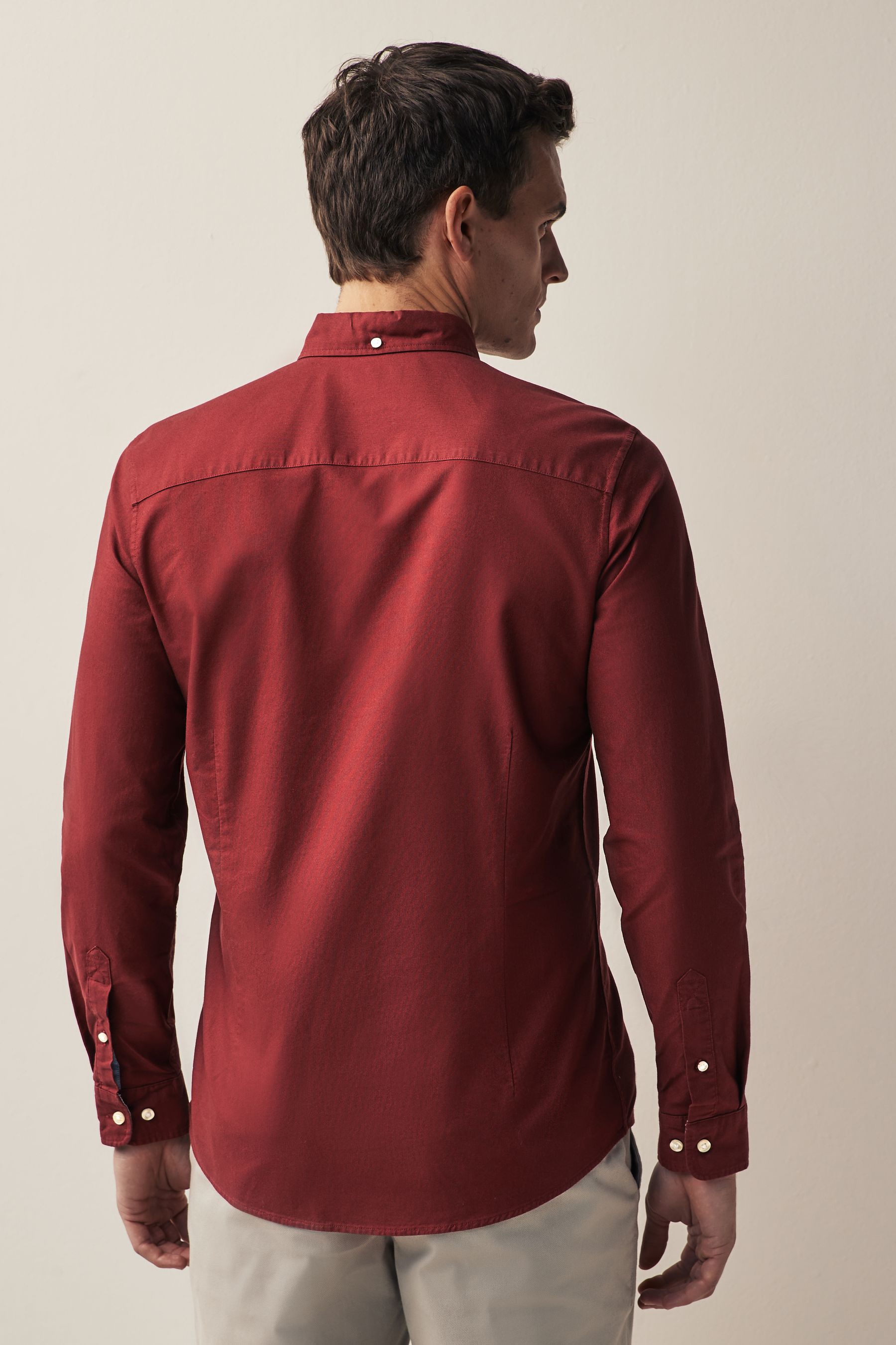 Dark Red Slim Fit Long Sleeve Oxford Shirt