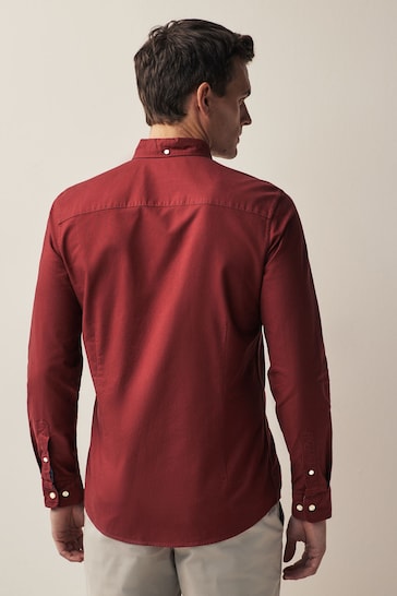 Burgundy Red Slim Fit Long Sleeve Oxford Shirt