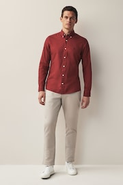 Dark Red Slim Fit Long Sleeve Oxford Shirt - Image 3 of 8