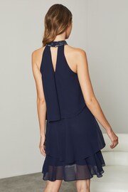 Lipsy Navy Blue Petite Halter Hand Embellished Sequin Tiered Mini Swing Dress - Image 3 of 4