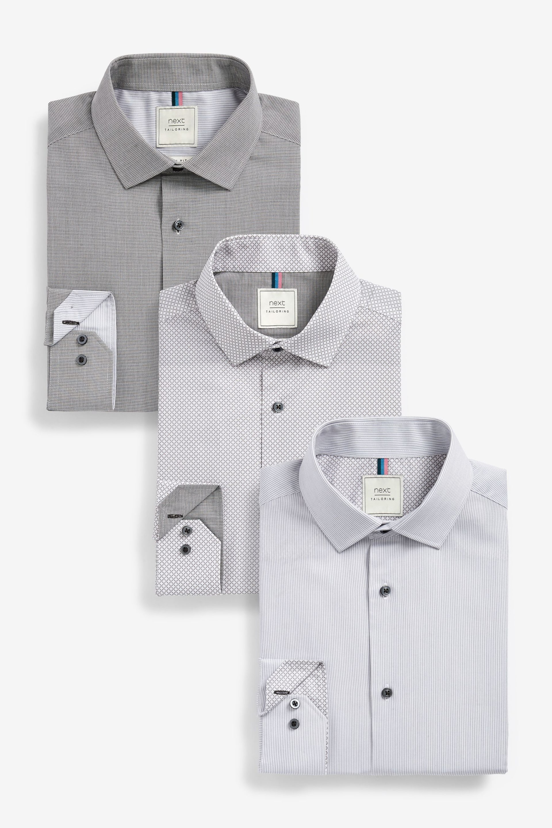 Grey Slim Fit Single Cuff Easy Care Shirts 3 Pack - Image 6 of 15