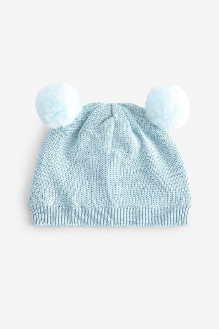 Pale Blue Double Pom Knitted Baby Hat (0mths-2yrs) - Image 1 of 3