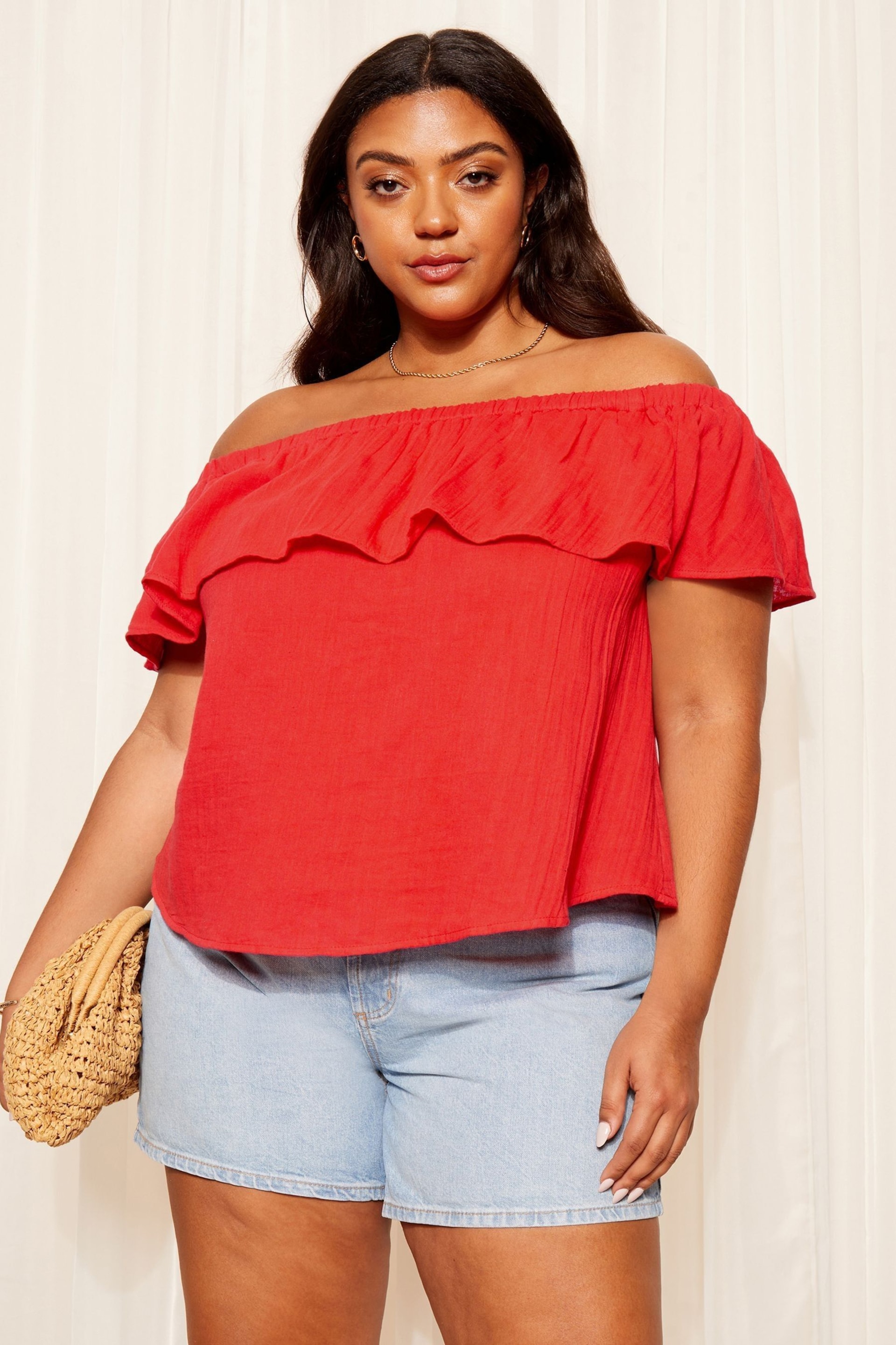 Curves Like These Red Linen Look Bardot Top - Image 2 of 4