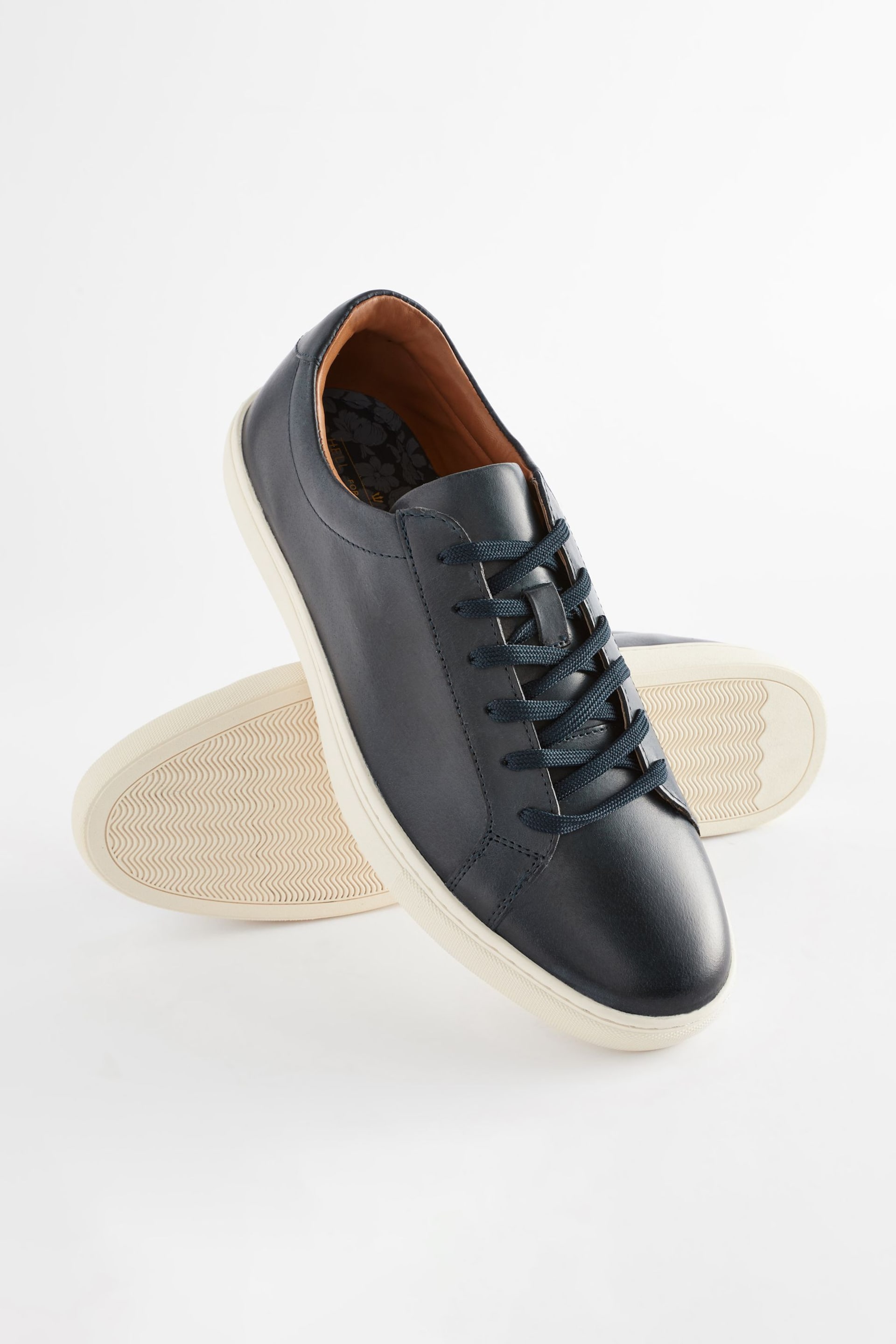 Navy Blue Leather Trainers - Image 3 of 6