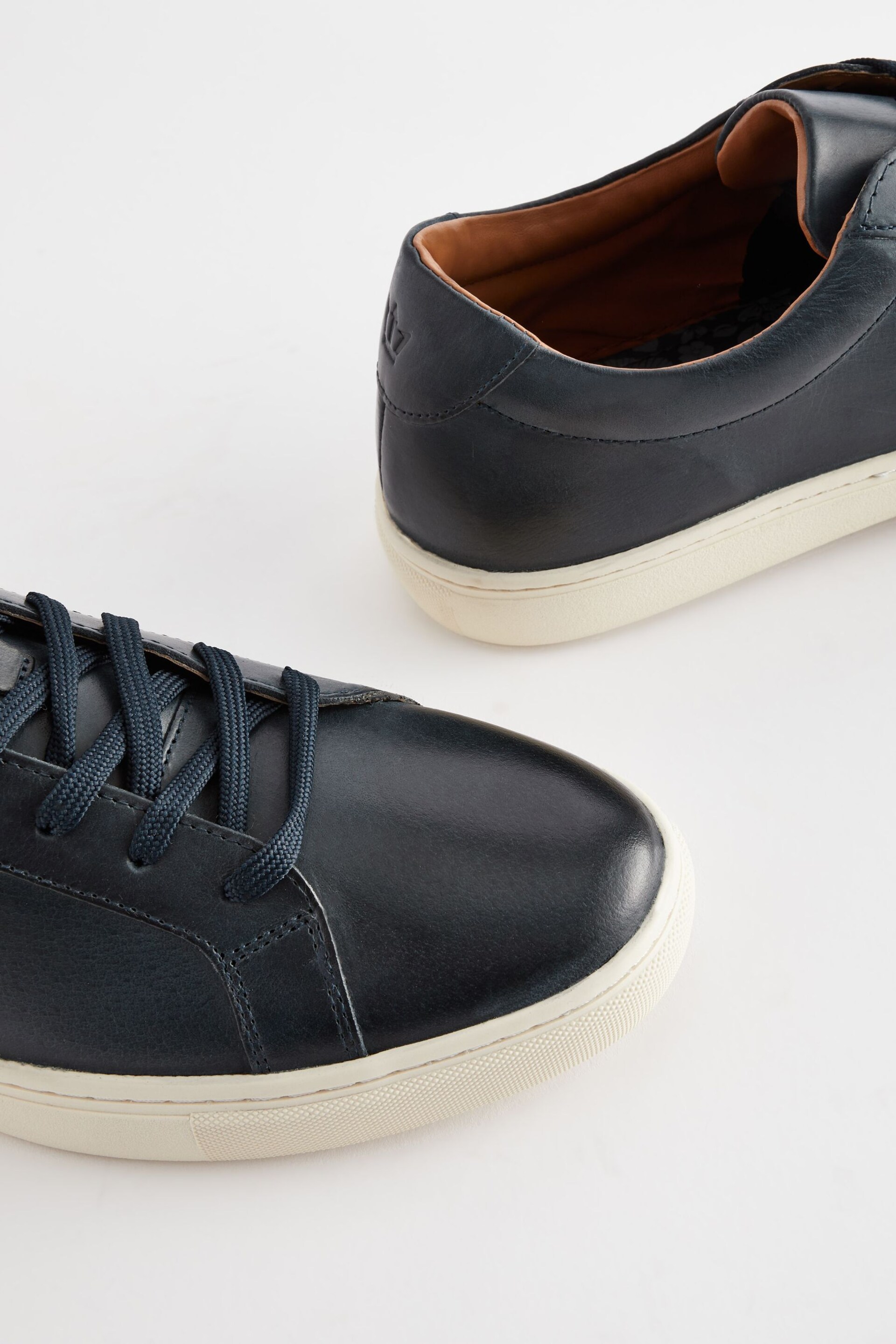 Navy Blue Leather Trainers - Image 4 of 6