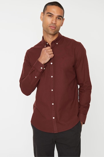 Threadbare Red Oxford Cotton Long Sleeve Shirt